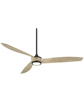 Casa Vieja 60" La Jolla Surf Farmhouse Rustic Country Indoor Ceiling Fan 3 Blade Led Light Remote Control Matte Black Finish Oak Finish Blades Bedroom