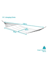Polycotton Double Hammock with Curved Bamboo Foldable Spreader Bars - 450-Pound Weight Capacity - Neutral Stripe