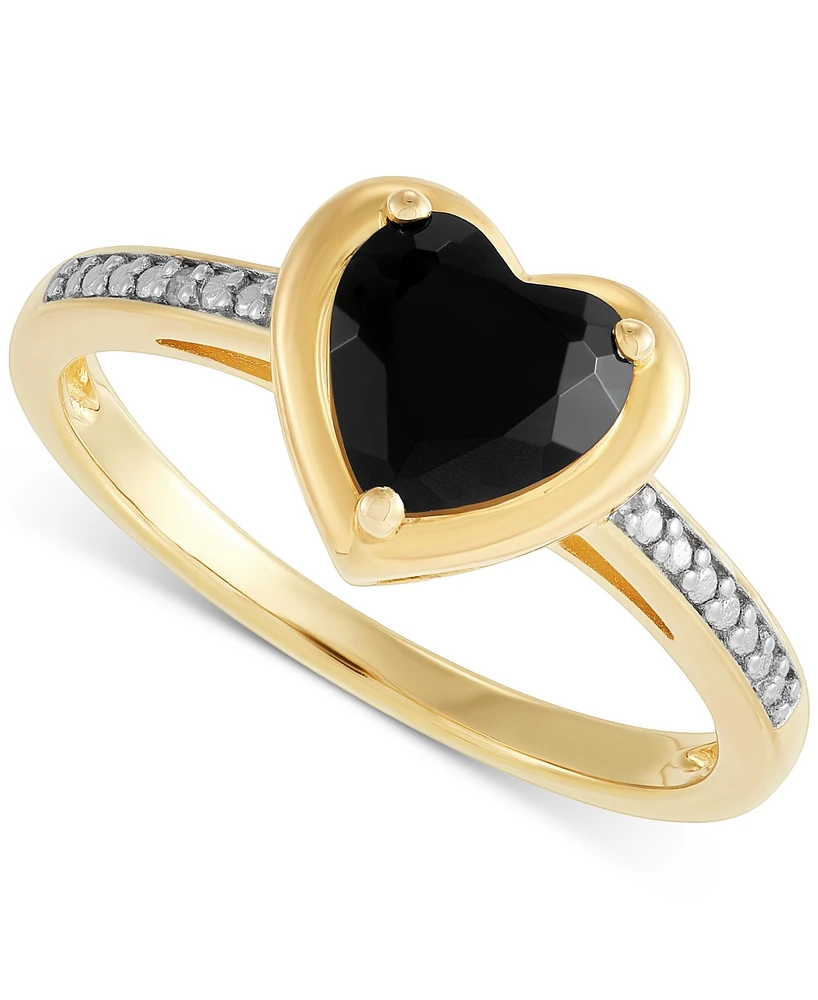 Onyx & Diamond Accent Heart Ring in 14K Yellow Gold Over Sterling Silver