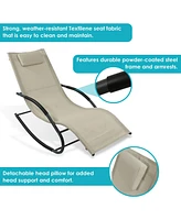 Outdoor Rocking Wave Lounger with Pillow, Patio and Lawn Lounge Chair Rocker, Beige, Set of 2