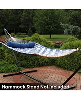 Quilted Polyester Double Hammock with Curved Bamboo Spreader Bars - 450-Pound Capacity Multicolor Quatrefoil