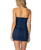 Edikted Women's Ruched Strapless Denim Mini Dress