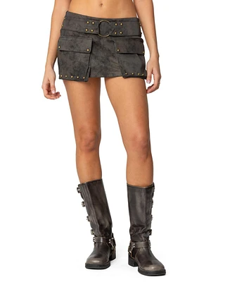 Edikted Women's Marge Studded Faux Leather Mini Skort