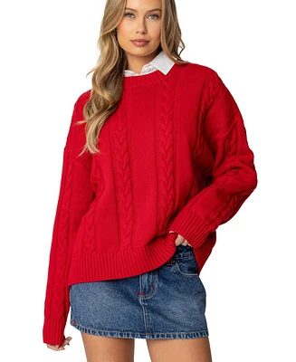 Edikted Womens Acacia Oversized Cable Knit Sweater