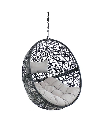 Sunnydaze Decor Jackson Resin Wicker Hanging Egg Chair - 265-Pound Weight Capacity - Removable Cream Polyester Cushions