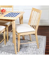 Solid Rubberwood Slat-Back Dining Chairs with Cushions - Natural with Beige Cushions - Set of 2