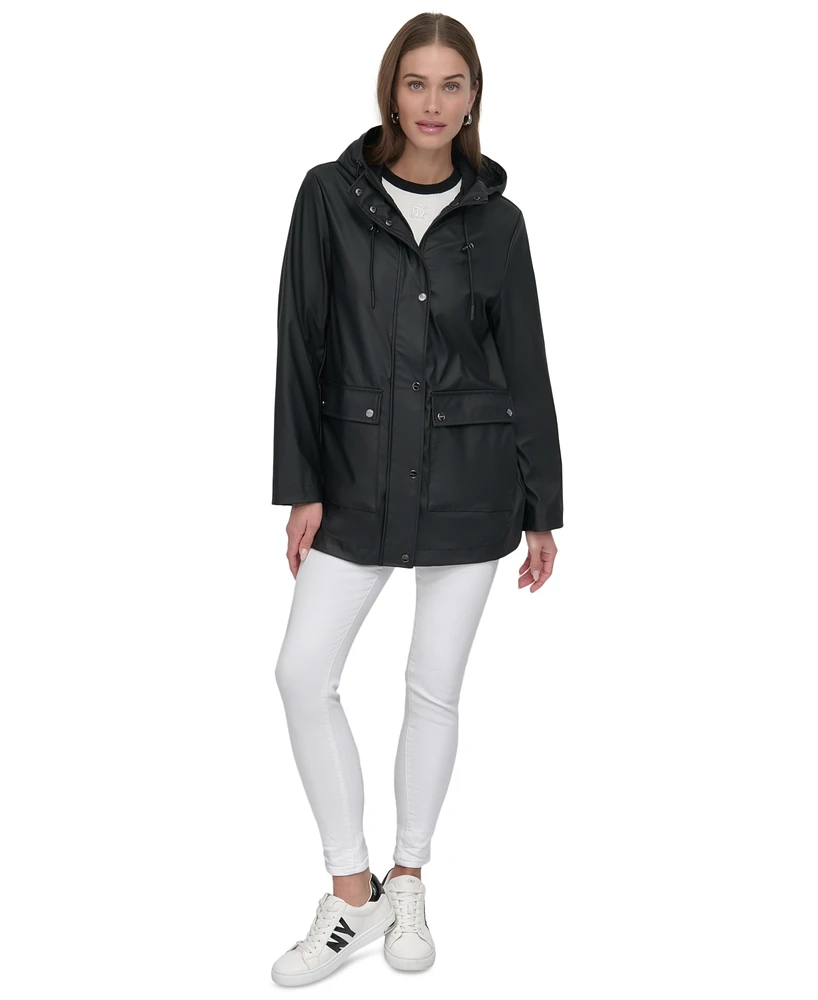 Dkny Petite Hooded Zip-Front Water-Resistant Raincoat