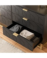 gaomon 6 Drawer Dresser for Bedroom, Wood Chest of Drawers with Metal Legs, Modern Storage Dresser Chest Cabinet Organizer, Large Dresser for Hallway