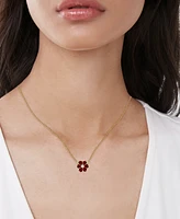 Garnet (1/2 ct. t.w.) & Lab Grown White Sapphire (1/20 ct. t.w.) Flower 18" Pendant Necklace in 14K Gold-Plated Sterling Silver