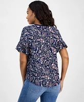 Tommy Hilfiger Women's Paisley-Print Ruffle-Sleeve Top