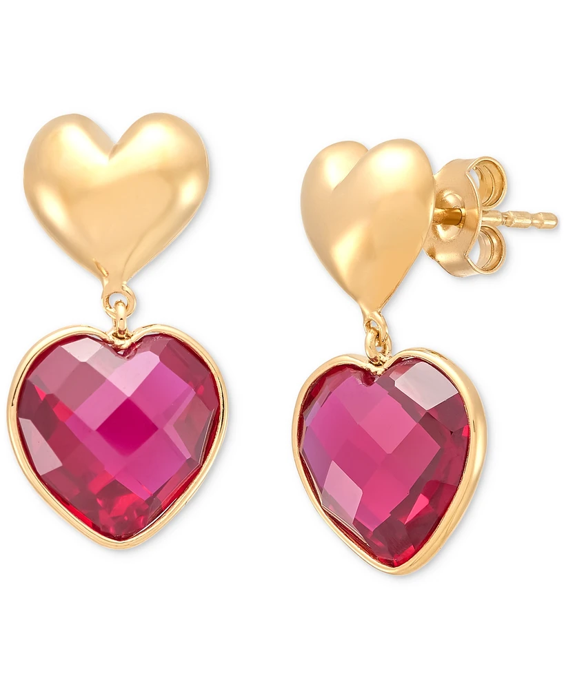 Macy's Ruby Heart Double Drop Earrings (12-1/10 ct. t.w.) in 24k Gold-Over Sterling Silver