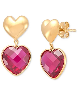 Macy's Ruby Heart Double Drop Earrings (12-1/10 ct. t.w.) in 24k Gold-Over Sterling Silver