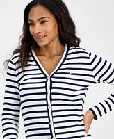 Nautica Jeans Women's Striped V-Neck Cardigan Sweater