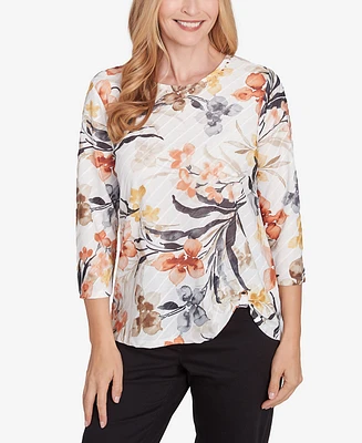 Alfred Dunner Women's Classic Watercolor Floral Crewneck Top