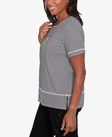 Alfred Dunner Women's Classic Crewneck Parrot Striped Top