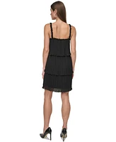 Dkny Women's Pleated Tiered Chiffon A-Line Sleeveless Dress