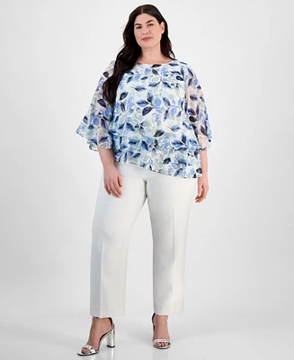 Alex Evenings Plus Floral Print Tiered Bell-Sleeve Blouse