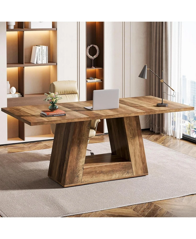 Tribesigns Modern Computer Desk, 63-Inch Large Office Desk Workstation, Simple Style Executive Study Table with Sturdy Base, Wooden Faux Marble W