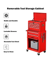 Gymax 2 in 1 Rolling Cabinet Storage Chest Box Garage Toolbox Organizer w/ 6 Drawers