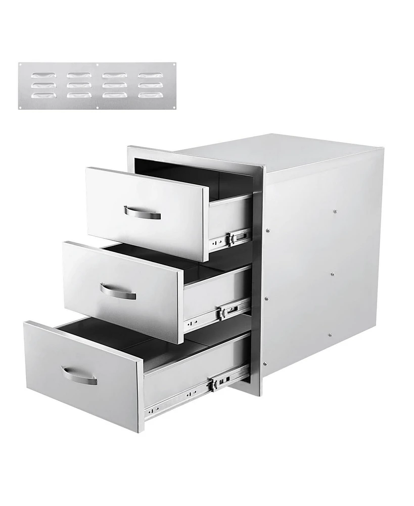 gaomon Outdoor Kitchen Drawers 14W x 21H x 23D, Flush Mount Double Bbq Access Drawers with Stainless Steel Handle & Venting Panel, Bbq Island Drawers