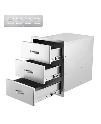 gaomon Outdoor Kitchen Drawers 14W x 21H x 23D, Flush Mount Double Bbq Access Drawers with Stainless Steel Handle & Venting Panel, Bbq Island Drawers