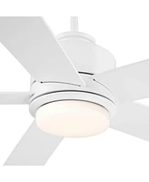 Casa Vieja 52" Grand Palm Modern Indoor Outdoor Ceiling Fan 5 Blade Led Light Remote Control Matte White Finish Wood Blades Bedroom Patio Living Room