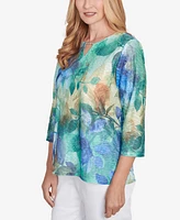 Alfred Dunner Petite Classics Watercolor Leaves Knit Top