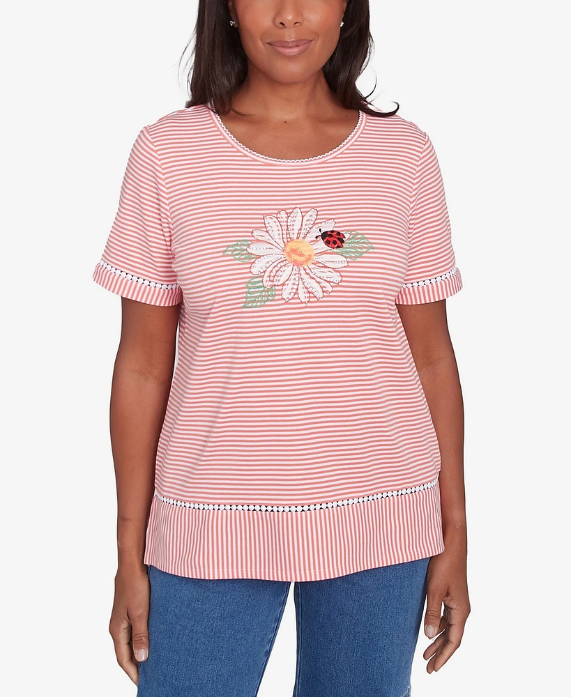 Alfred Dunner Petite Classics Daisy Knit Striped T-Shirt