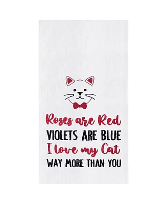 Valentine's Day "I Love My Cat" Whiskers Embroidered Flour Sack Kitchen Dishtowel