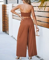 Cupshe Women's Strapless Wide-Leg Pleated Jumpsuit