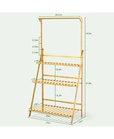 Skonyon 3-Tier Bamboo Hanging Plant Stand Planter Shelves Flower Pot Organizer Rack Folding Display Shelving