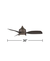 Casa Vieja 36" Verdin Modern Indoor Outdoor Ceiling Fan 3 Blade Led Light Remote Control Emperial Bronze Finish Brown Blades Bedroom Living Room Kitch