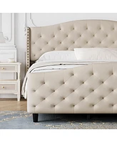 gaomon King Size Velvet Platform Bed Frame w/Headboard and Footboard Upholstered Bed Frames