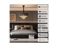 gaomon Modern Crystal Chandeliers 3 Tiers Black and Gold Pendant Light Fixtures