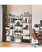 gaomon Bookshelf 5 Tiers with 4 Hooks, Triple 5 Tier Bookshelf,Bookcase Large Industrial Bookcase