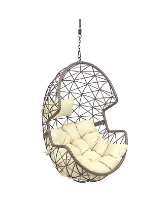 Sunnydaze Decor Lorelei Hanging Egg Chair - Outdoor Patio Lounge Seat - Boho Style Furniture - Resin Wicker Basket Design - Includes Beige Cushion