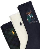 Polo Ralph Lauren Big Girls Holiday Bear Socks, 3-Pack