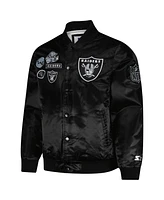 Starter Men's Black Las Vegas Raiders Exclusive Satin Full-Snap Varsity Jacket