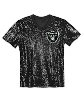 Outerstuff Big Girls Maxx Crosby Black Las Vegas Raiders Sequin V-Neck Fashion Jersey