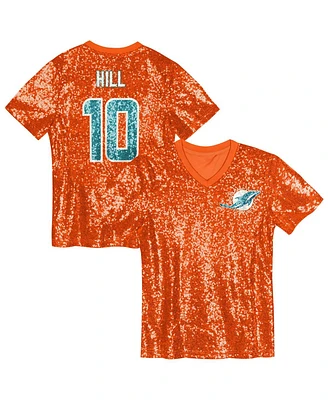 Outerstuff Big Girls Tyreek Hill Orange Miami Dolphins Sequin V-Neck Fashion Jersey