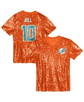 Outerstuff Big Girls Tyreek Hill Orange Miami Dolphins Sequin V-Neck Fashion Jersey