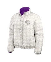 Wear by Erin Andrews Women's Purple, White Minnesota Vikings Reversible Cropped Full-Zip Puffer Jacket