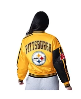 Starter Women's Black/Gold Pittsburgh Steelers Zone Blitz Cropped Full-Snap Satin Jacket