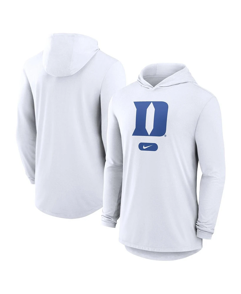 Nike Men's White Duke Blue Devils Lightweight Performance Long Sleeve Hoodie T-Shirt