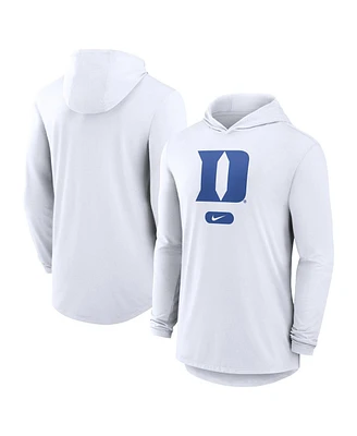 Nike Men's White Duke Blue Devils Lightweight Performance Long Sleeve Hoodie T-Shirt