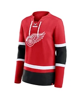 Fanatics Women's Red Detroit Red Wings Prime Time Lace-Up Long Sleeve T-Shirt