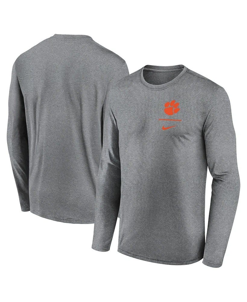 Nike Men's Heather Gray Clemson Tigers Primary Stack Legend Long Sleeve T-Shirt