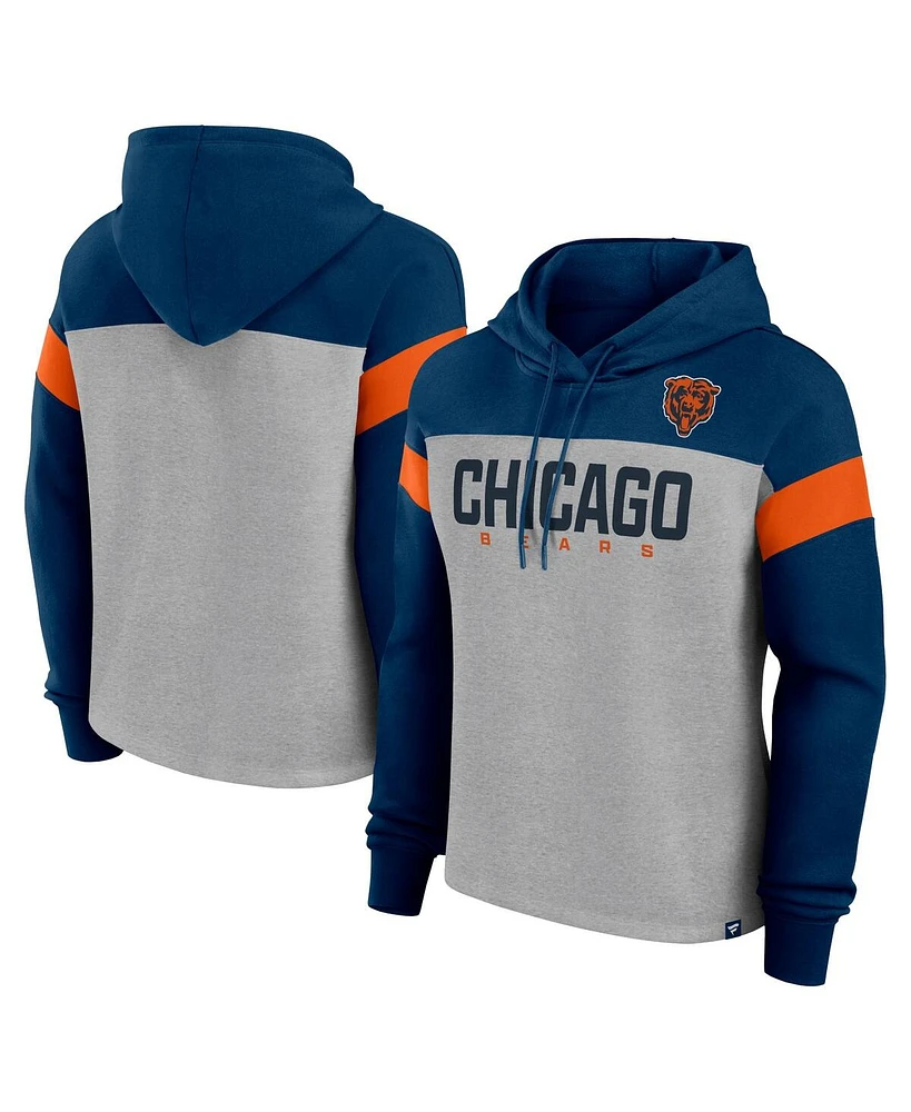 Fanatics Women's Heather Gray/Navy Chicago Bears Bold Play Call Pullover Hoodie