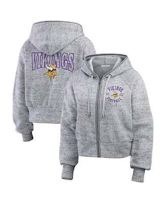 Wear by Erin Andrews Women's Heather Gray Minnesota Vikings Speckled Fleece Cropped Full-Zip Hoodie