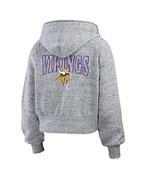 Wear by Erin Andrews Women's Heather Gray Minnesota Vikings Speckled Fleece Cropped Full-Zip Hoodie